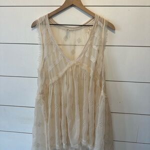 Free People Cream Lace Detail Top